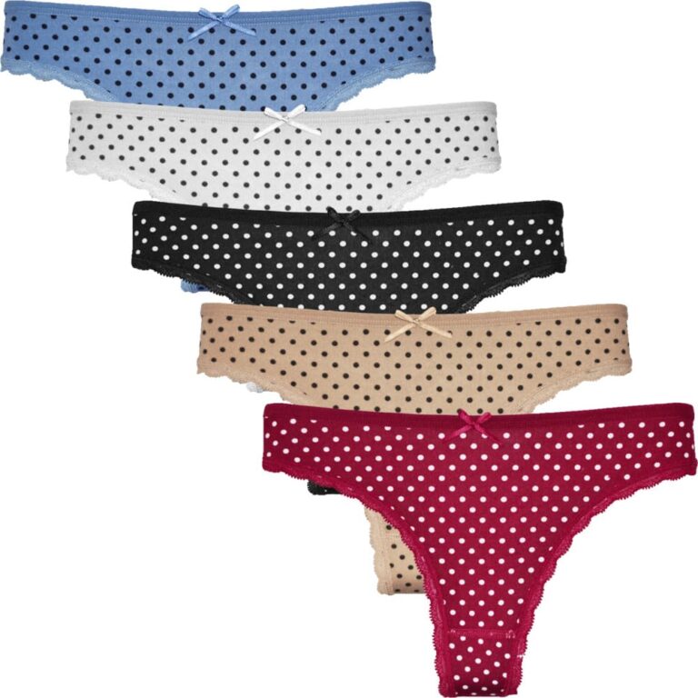 Lot de 5 strings femme Fine Woman à pois – avec dentelle